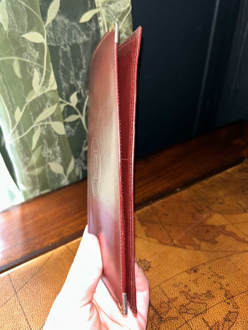 Vintage Cartier Bordeaux Burgundy Leather Long Wallet with Gold Corners -EUC- - Picture 14 of 16